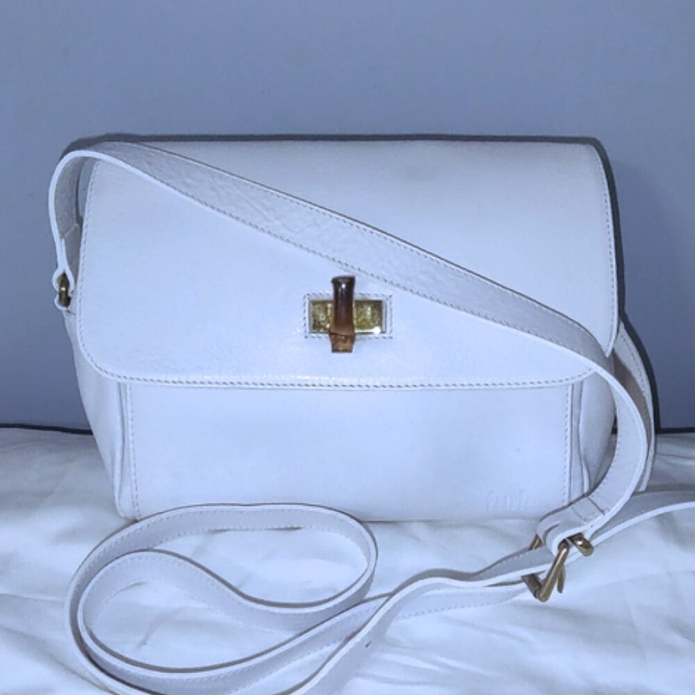 Furla 1927 leather bamboo shoulder bag w/dusty EUC - Picture 2 of 12
